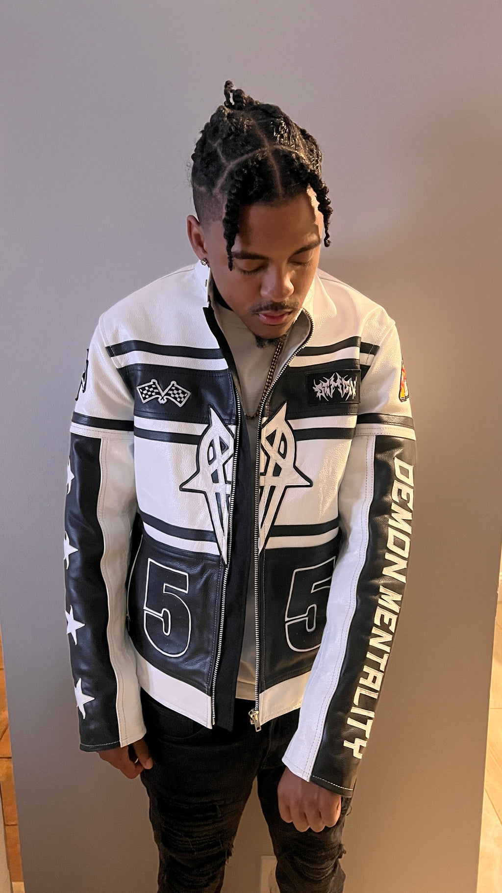 Racer Leather Jacket (White)