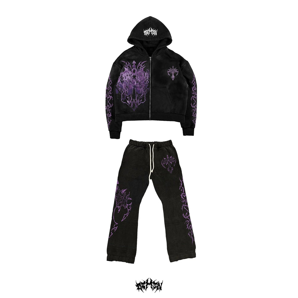 Purple Cross Flared Sweatpants